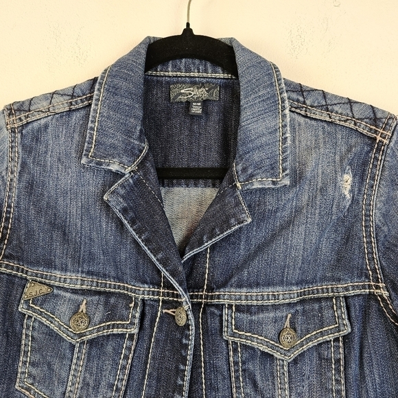 Silver Jeans Trucker denim Jacket Size M slightly Distressed - Picture 5 of 7